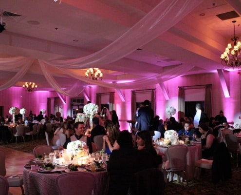 A Dark Venue Setting With Pink Themed Lights